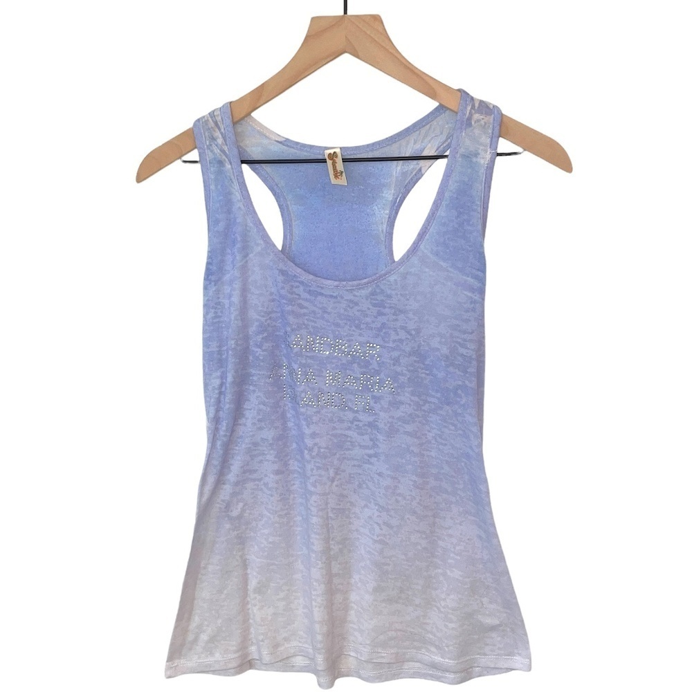 Anna Maria Island Florida Tank Top Sandbar Restaurant Tie Dye Ombre Blue White S